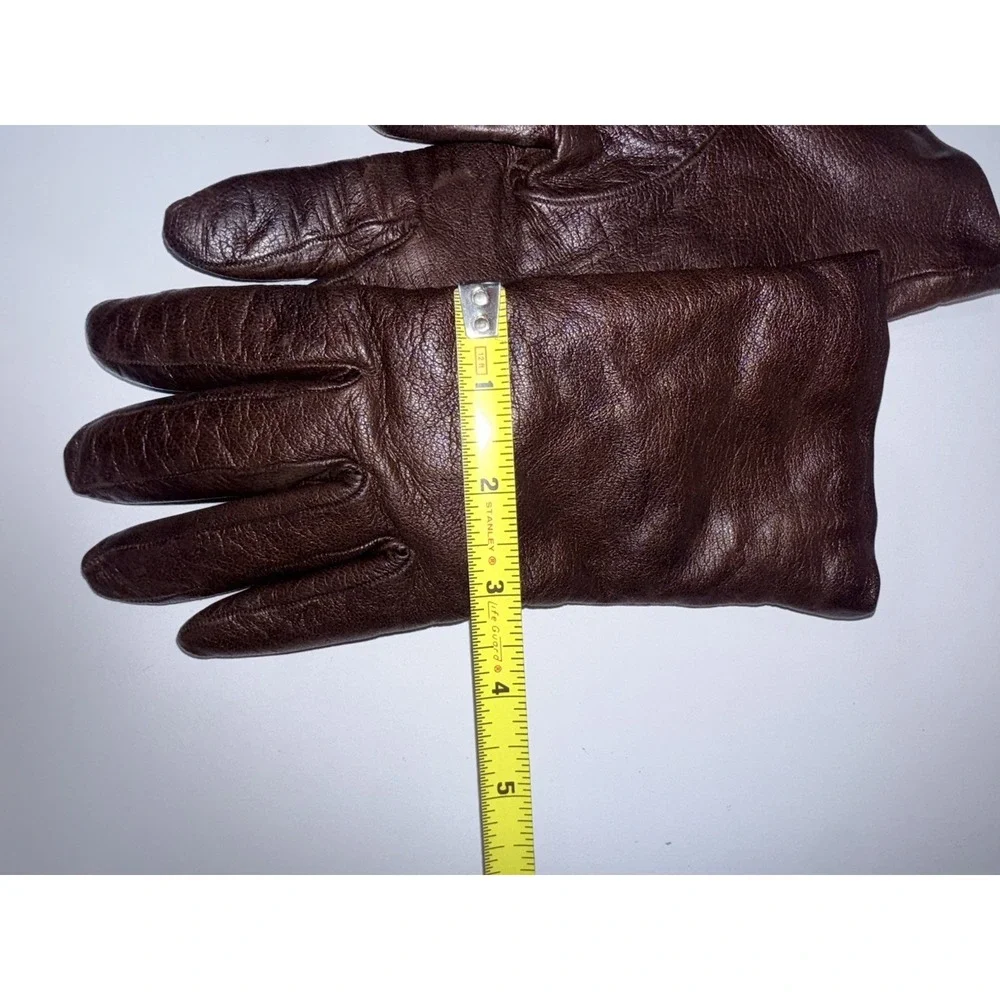 Sermoneta Gloves Italian Cashmere Lined Brown Leather Gloves Size 7.5 1